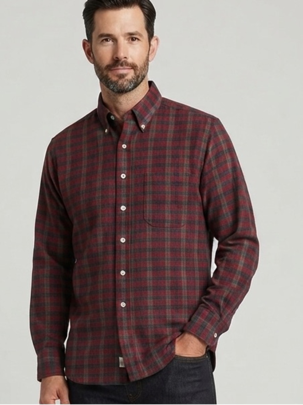 Sir Pendleton Red Green Plaid 100% Virgin Wool Button Down Shirt Large